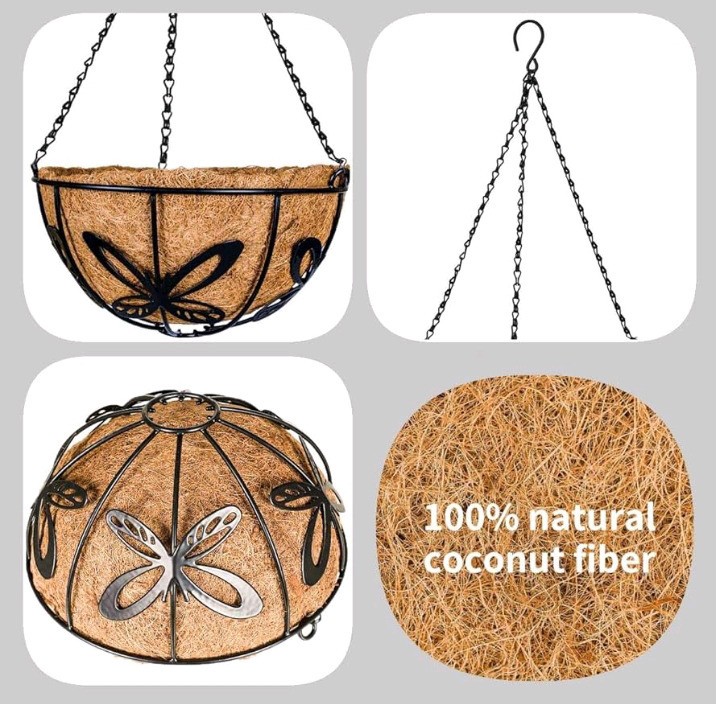 4 New | 12" Metal Hanging Planters w/ Butterfly Design