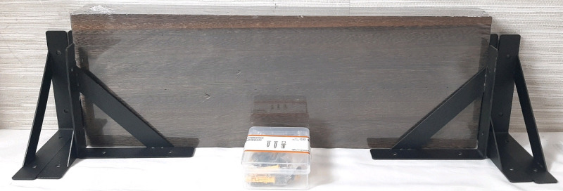 New Wooden Platform Shelf w/ Black Steel Frames & Installation Pieces (Wood Piece is 17"x6")