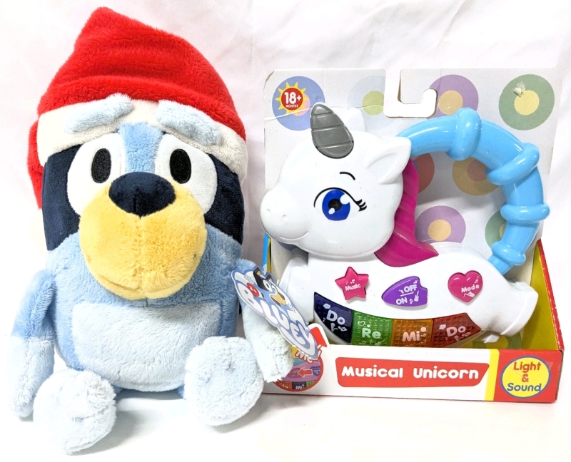 New BLUEY Santa Hat 7" Plush Toy & Lights & Sounds Musical Unicorn Toy for 18+ Months