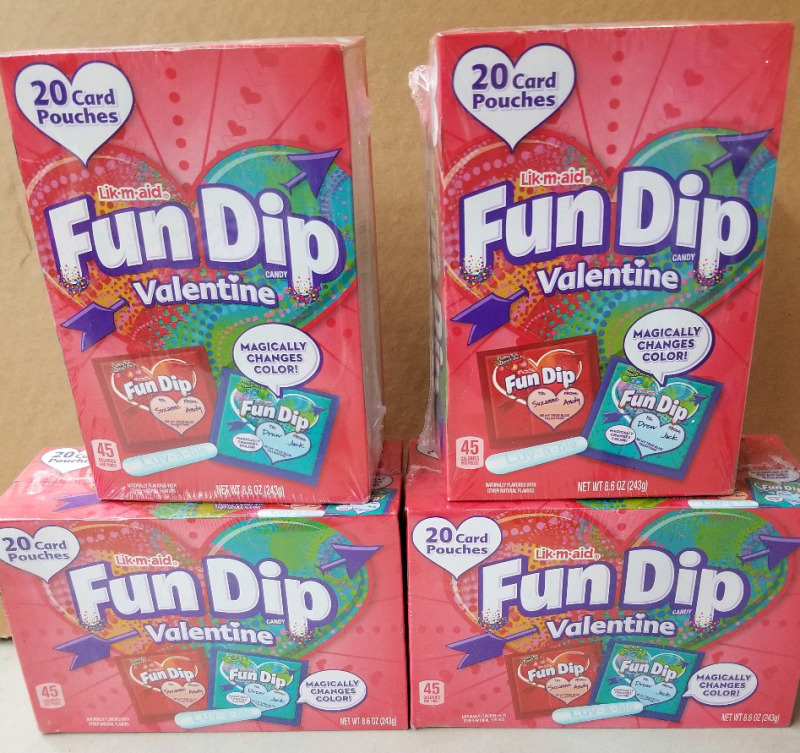 4 new boxes Lik-m-aid FUN DIP candy each box contains 20 card pouches total weight 972 grams bb march 2026