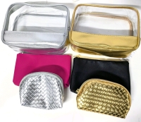 2 New 3-Piece Cosmetic Bag Sets : Each Set Includes 1 Each Big (9.25" &times; 3.75" &times; 6.62"), Medium (8.12" &times; 1.37" &times; 4.7") & Small (6.25" &times; 1.75" &times; 4.25")