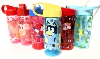9 New Kids Water Bottles with Flip Top Straws : Includes Disney Princesses &times;2, Bluey, Spider-Man, Dogs & Dinosaurs &times;4 | Each Holds 473ml