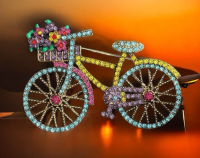 Sparkling Rhinestones Vintage Baroque Style Bicycle Brooch <br/>Approximately 2 x 1.5 Inch