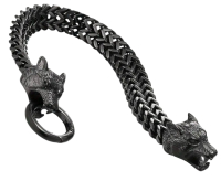 Stylish Stainless Steel Black Viking Double Wolf Head Bracelet Versatile & Elegant Non-Magnetic Approximately 8.25 Inch