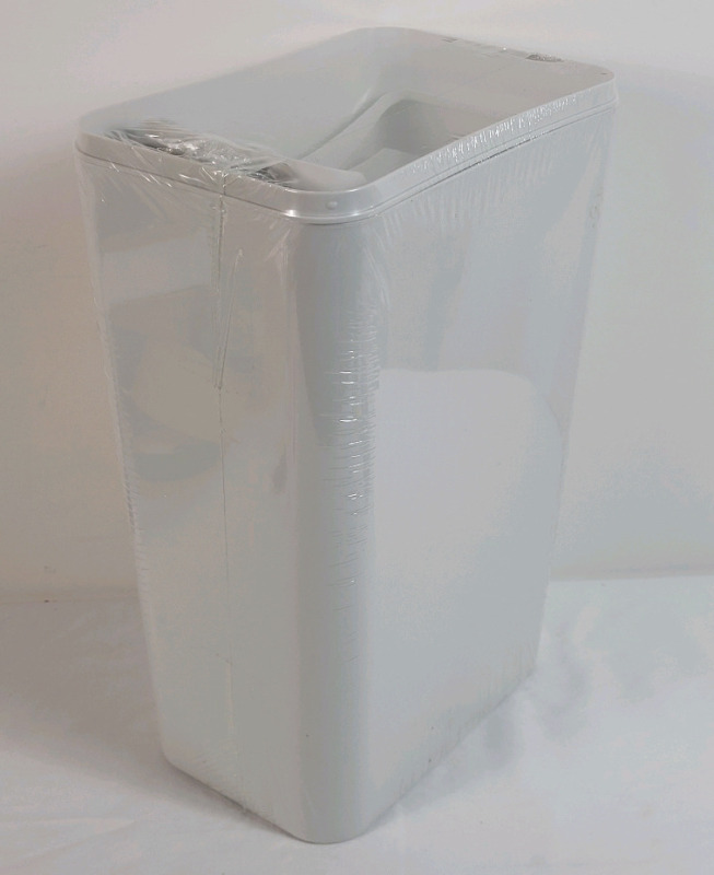New - 14L Plastic Bin w/Swinging Lid . Measures 10"&times;6.5"&times;14.5"
