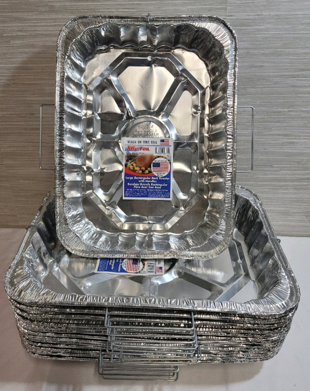 14 New Jiffy-Foil Large Rectangular Rack Roaster w/Handles . Measures 16.5"&times;11.5"&times;2.5" .