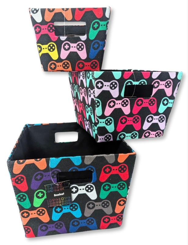 3 New Nesting Rectangular Multicolor Gamer / Video Game Controller Storage Bins