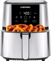 New - Chefman TurboFry Touch Air Fryer , 8-Qt (7.5L) One-Touch Digital Control Presets , Nonstick Dishwasher-Safe Parts, Automatic Shutoff, Stainless Steel . Retail $135