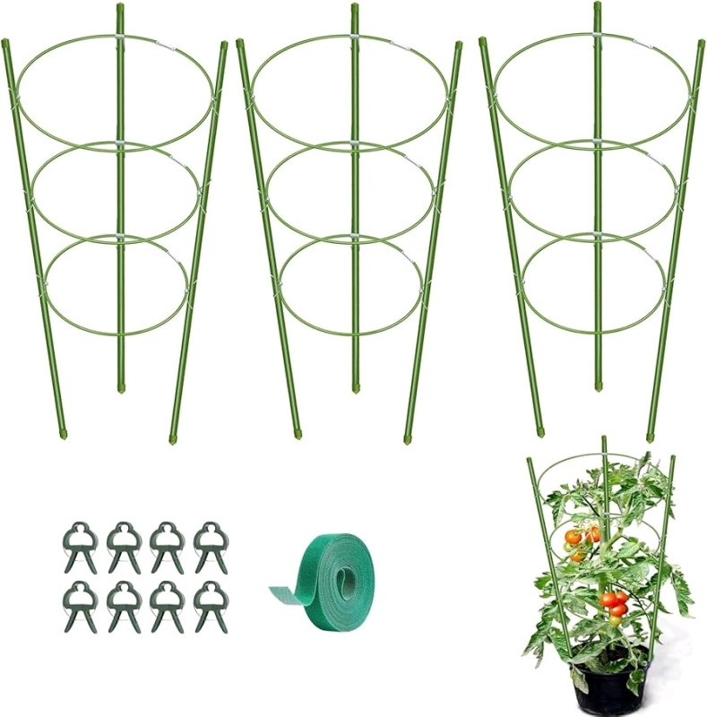 New KLS 3-Pack Tomato Cages for Plant Support with Plant Ties - 48" Tall ea
