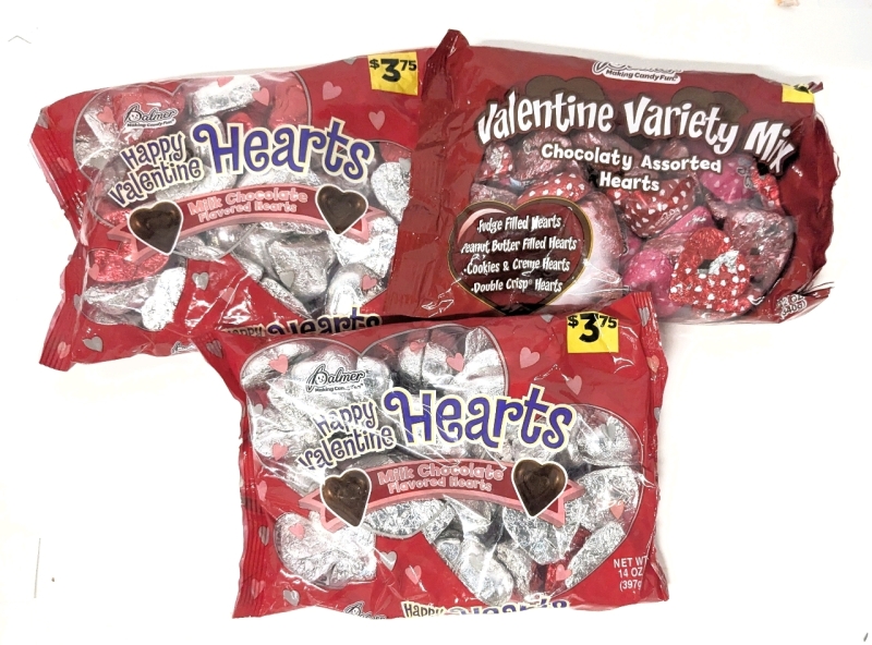 3 New Packs Palmer's Candy Happy Valentine Milk Chocolate Flavoured & Variety Mix Hearts - 397g ea |