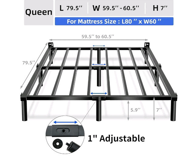 As New DTIG 7-Inch Adjustable Queen Bedframe