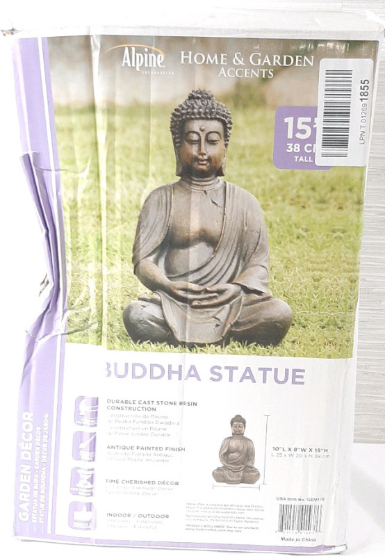 New Alpine Corporation Buddha Statue - Packaging is Noticeably Damaged But Product is Untouched