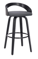 New - Armen Living Sonia MCM Style 360&deg; Swivel Barstool . Black Wood w/Gray faux leather upholstery . Retail $225 . Some Assembly Required , Complete