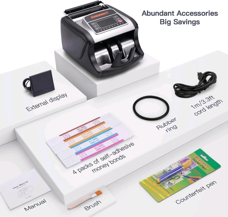 New ENGiNDOT Bill Counter with UV/MG/IR/DBL/HLF/CHN/DD Image Counterfeit Detection, Large LED Display for Bill Counter | Retails Over $120!