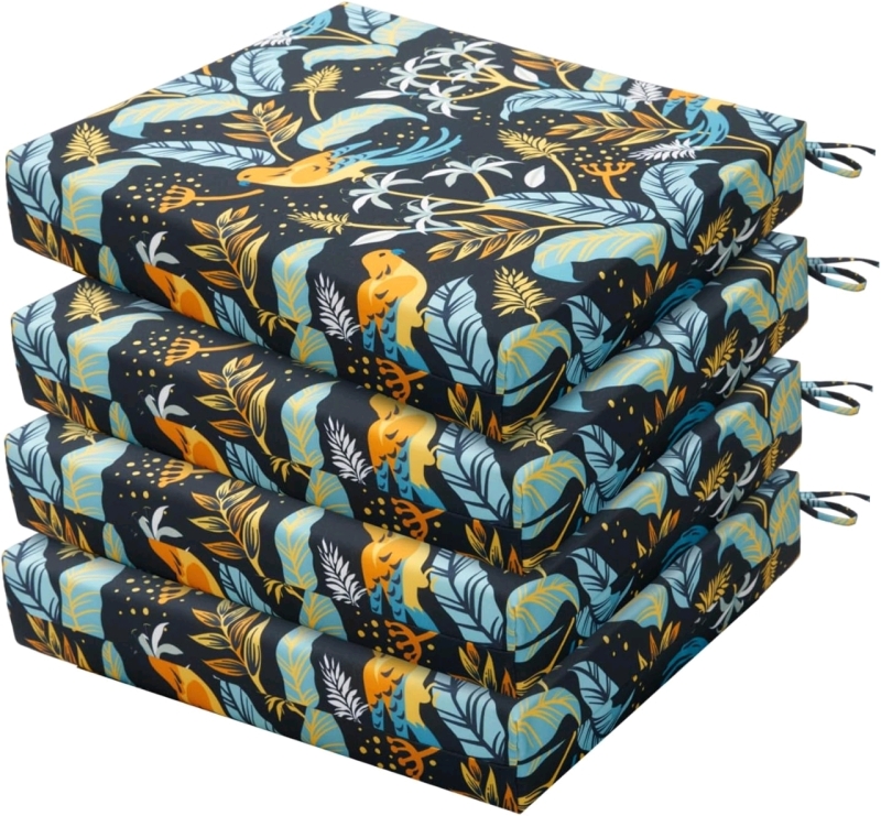 New 4-Pack Outdoor/Indoor Waterproof Square Corner Seat Cushion, Patio Furniture Cushions with Ties, 18.5" X 16" X 3" | Retails Over $90!