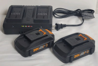 New - WorX 20V MAX Power Share Lithium ION Batteries w/Dual Port Charger