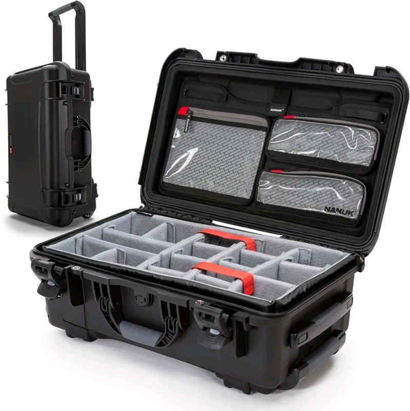 New in Box Black Nanuk 935 Protective Case w/ Padded Dividers and Wheels for Easy Transportation - 22"x14"x9"