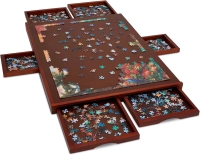 As-New in Box JUMBL 23" &times; 31" Puzzle Board with 6 Built-In Drawers and Mat for 1,000-Piece Puzzles (Brown)