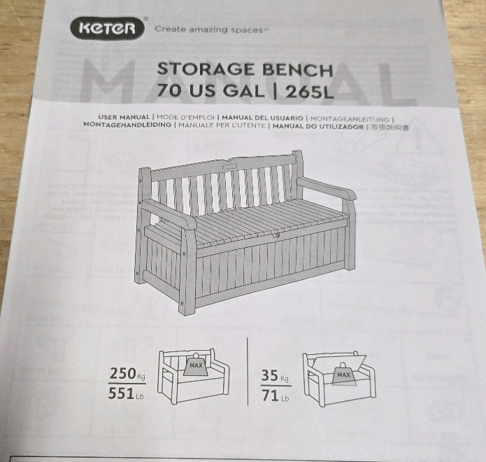 As Is | Keter 265L Hard Plastic Storage Bench | * Retails $279 *