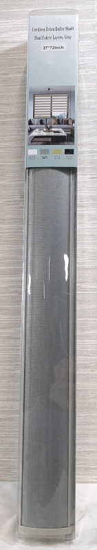 New in Box Cordless Zebra Roller Shade, Color Gray - 27"x72"