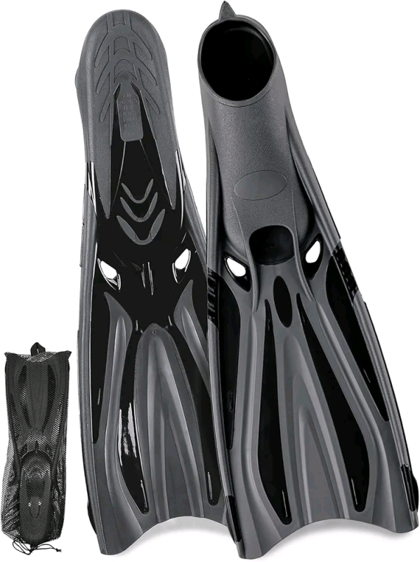 New DiVLMT sz Men's 8-8.5 & Women's 10-10.5 Adult Snorkel Full Foot Pocket Fins, Diving Fins for Freediving Seafishing, Long Flippers for Snorkeling Soft Dive Efficient Thrust Swim Fins Professional with Bag<br/>Retails over $60