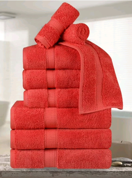 As New | Superior 9 Piece Bath Towel Set w/ 3 Hand Towels, 3 face Towels & 3 Bath Towels