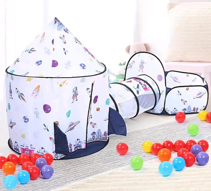 As New | Kids 3 in 1 Space Themed Tent W/ Ball Pit, Tunnel and Tent | 123.5x98x98cm