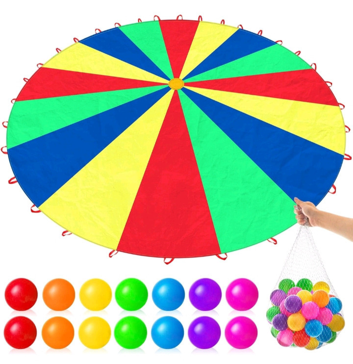New In Box | Wettarn Parachute 30 ft Dia For Kids Kids W/ Handles and Plastic Balls | Perfect For Preschool Activities | Retails $89.99 *