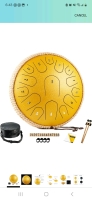 New In Box | HOPWELL Steel Tongue Drum - 13 Inches 15 Notes Tongue Drum - Hand Pan Drum with Music Book, Drum Mallets and Carry Bag, D Major (Yellow) | * Retails $89.99 *
