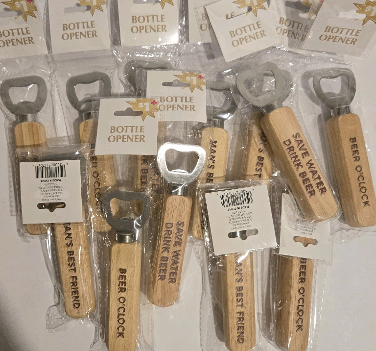 12 New | Bottle Openers W/ Wooden Handle 4" Long