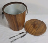 Vintage MCM Teak Ice Bucket with Tongs . Measures 9.5" tall . - 2