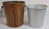 Vintage MCM Teak Ice Bucket with Tongs . Measures 9.5" tall . - 3
