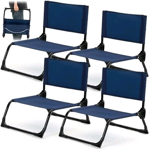 4 New Menkxi Folding Low Beach Chair with Shoulder Strap Lightweight Camping Chair (Navy Blue)