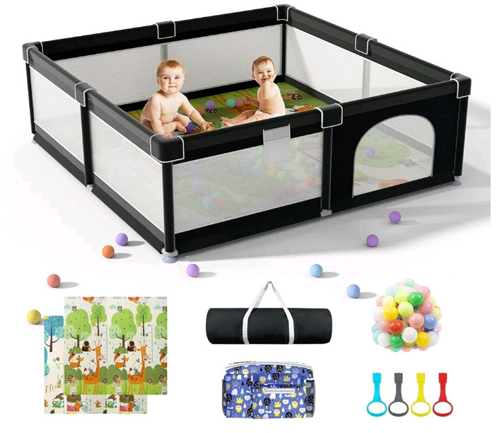 As New | 59" Pusega Baby Playpen w/Zipper Opening & Ball Pit Balls