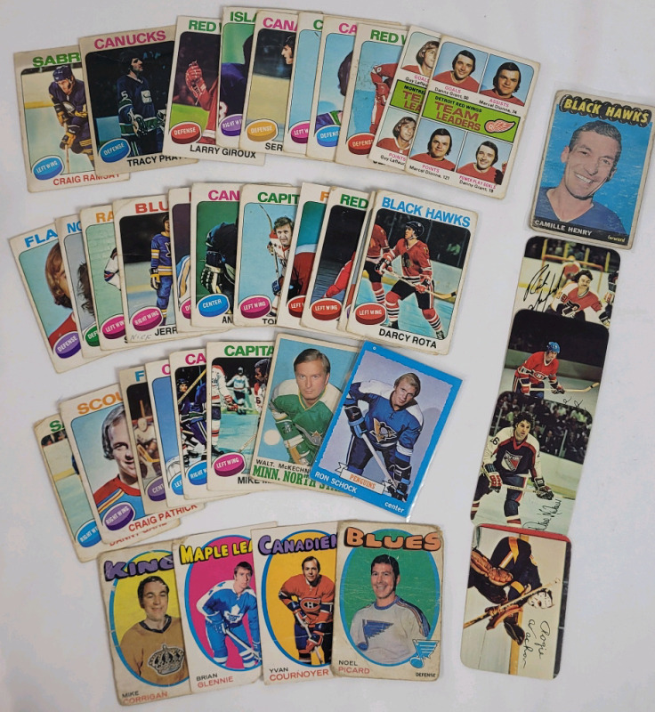 1971 - 1977 O Pee Chee & Topps NHL Hockey Trading Card Singles . 39 Trading Cards