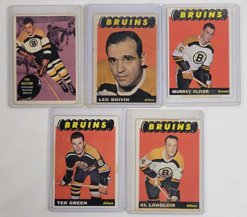 1962 & 1965 Topps Boston Bruins NHL Hockey Trading Card Singles , Five (5) Trading Cards