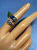 925 Sterling Silver Ocean Turtle Ring Bypass Open Ring Adjustable Blue Enamel - 2