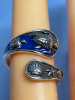 925 Sterling Silver Ocean Turtle Ring Bypass Open Ring Adjustable Blue Enamel - 3