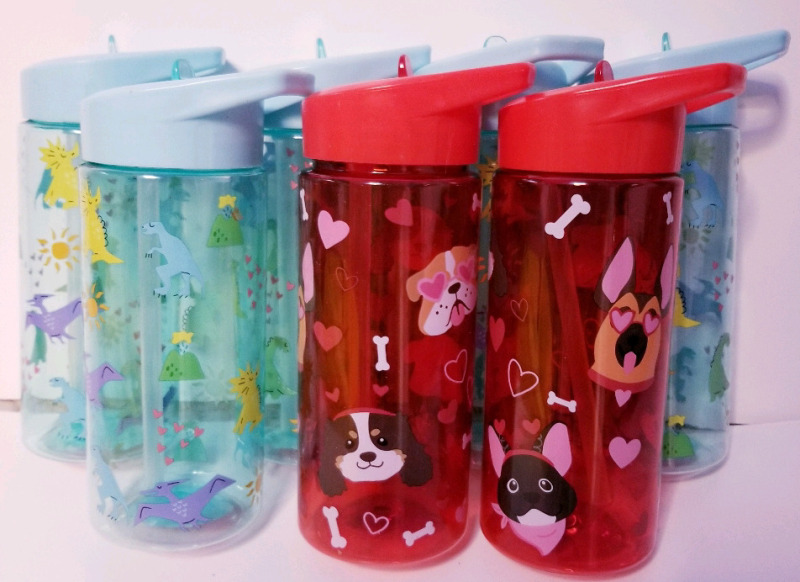 7 new Kids flip top water bottles with built in straws 6 1/2" tall