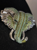 Green Rhinestone Elephant Brooch Statement with Intricate Design Detailing Approximately 1.8 x 2.5 Inch Glows Under UV - 4