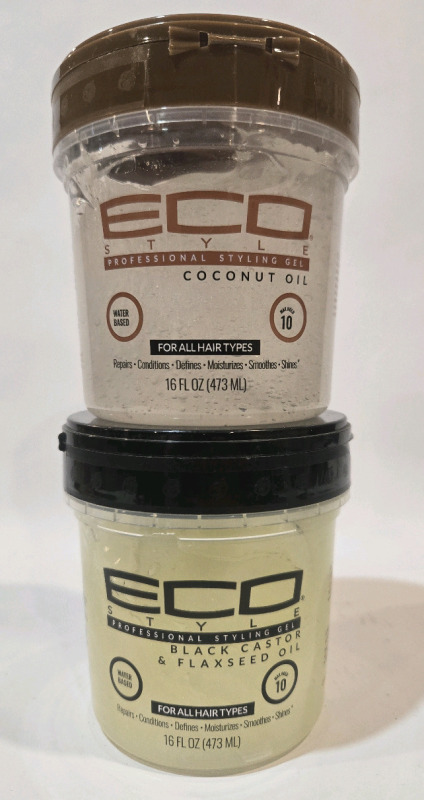 2 New | 473mL Eco Style Professional Styling Gel | Black Castor & Flaxseed Oil & Coconut Oil- Water Based- For All Hair Types