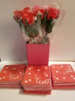12 long stem faux Rose's & 13 packs of napkins