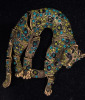 Rhinestone Accents Elegant Egyptian Cat Articulated Brooch Approximately 2.5 x 2.5 Inch Teal Emerald Green Peridot Rhinestones Stunning - 3