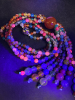 Vintage Opaline 33 Inch Beaded Chain Natural Material Barel Clasp / Orange Glow In Dark Multi Colour 2 Strand Necklace