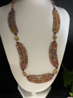 Sterling Clasp Dichroic Glass of Pale Purple with Butterscotch Scallops Teardrops Necklace