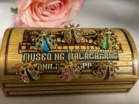 Old Wooden Manila Philippines Wood Box 6 Rhinestone Lady Bug Brooches