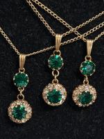 Three Gold Filled Emerald Colour Stone Necklaces Early 20TH Century 17 Inch
