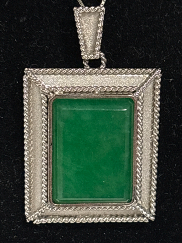 Natural Emerald Square Pendant Stamped Silver on 16 Inch 925 Sterling Italy Box Chain