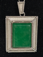 Natural Emerald Square Pendant Stamped Silver on 16 Inch 925 Sterling Italy Box Chain