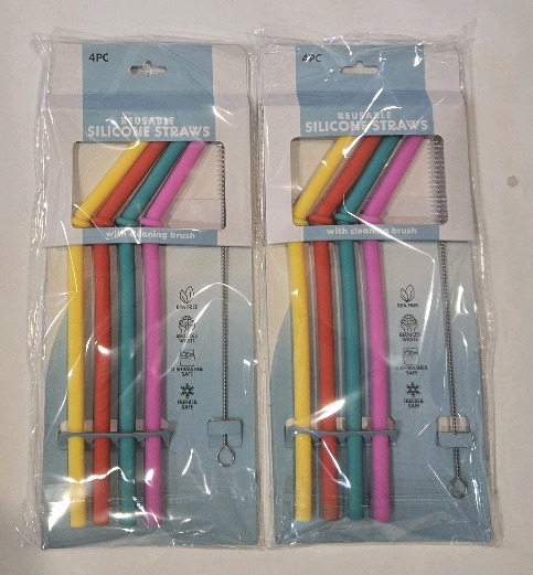 8 New | Reusable Silcone Straws W/ Cleaning Brush BPA FREE